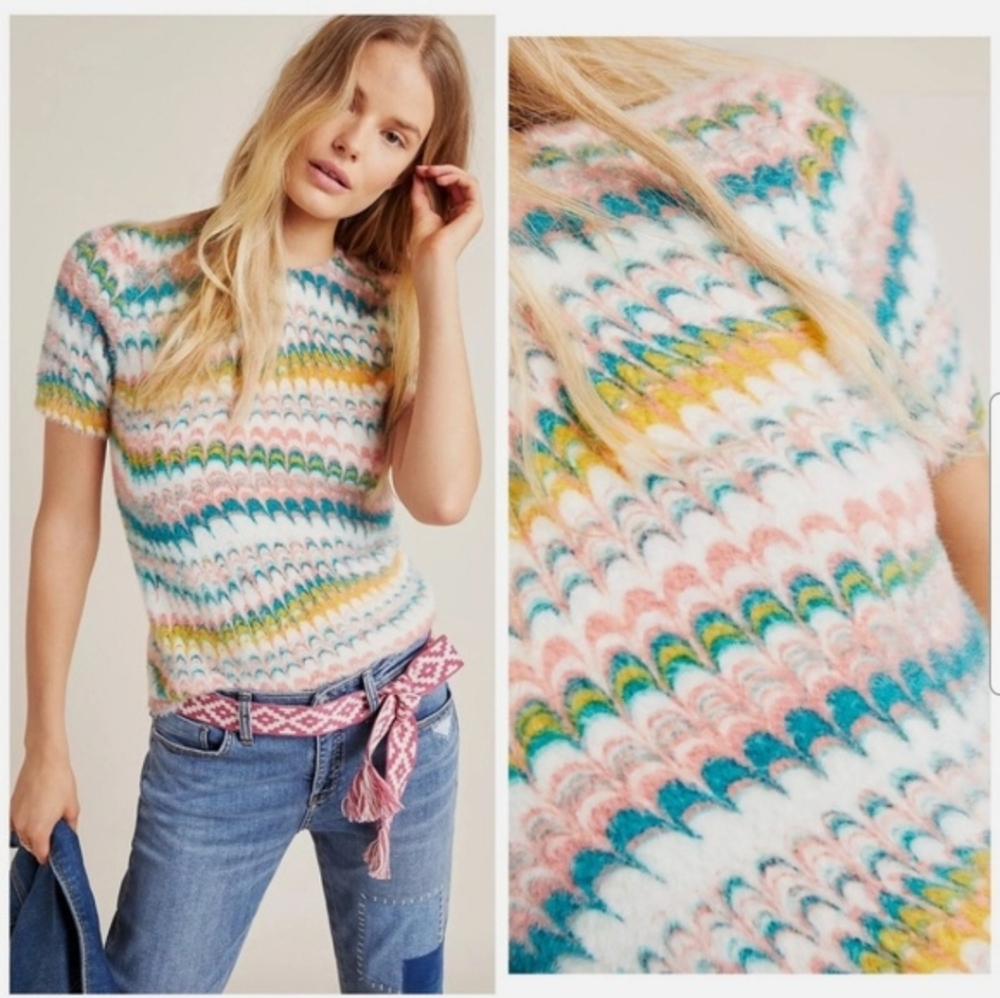 Anthropologie Pastel Eyelash Marbled Sweater Top